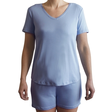 Damen Nachtbluse mit Kurzen Ärmeln Hellblau Größe XL